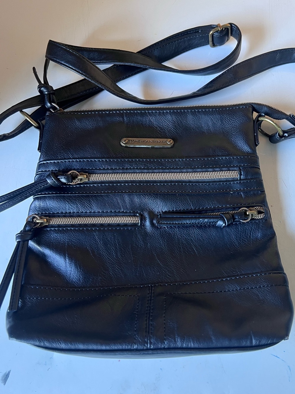 Stone Mountain Accessories Black Faux Leather Crossbody Bag with Gold Hardware